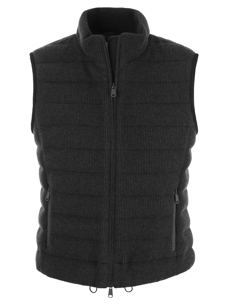 Brunello Cucinelli English Rib Cashmere Knit Sleeveless Down Jacket With Monile - Women - Piano Luigi