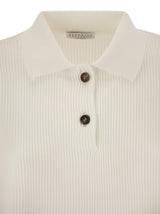 Brunello Cucinelli English Rib Cotton Polo-style Jersey With Jewellery - Women - Piano Luigi