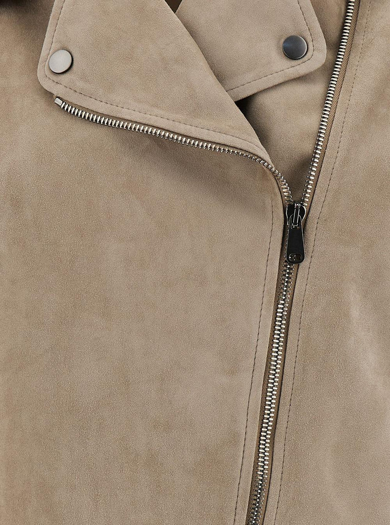 Brunello Cucinelli Grey Biker Jacket With Zip Closure In Suede Woman - Women - Piano Luigi