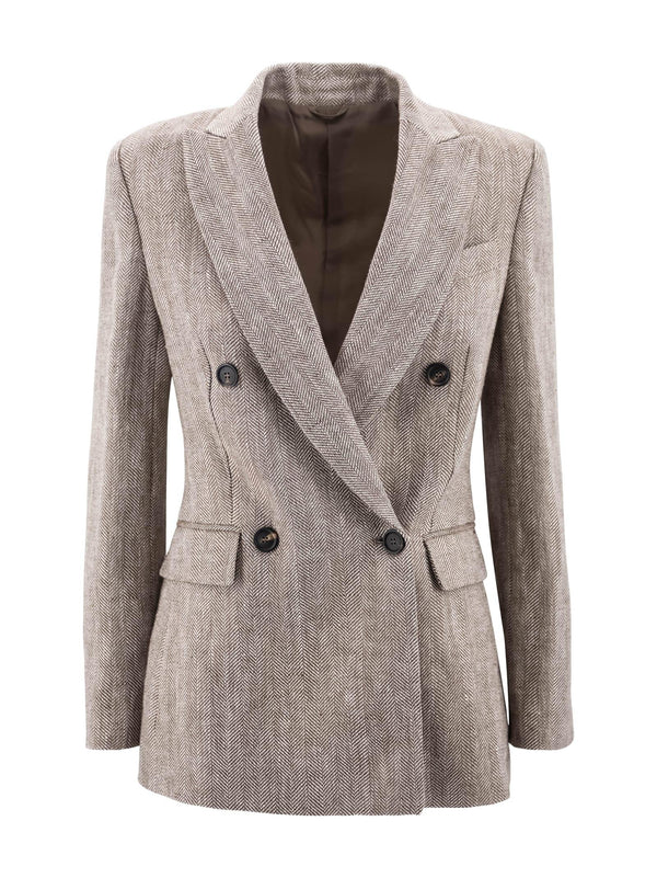 Brunello Cucinelli Herringbone Linen Blazer - Women - Piano Luigi