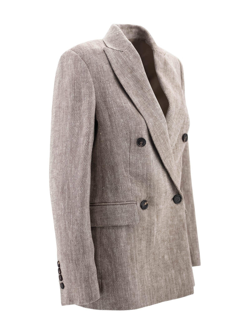 Brunello Cucinelli Herringbone Linen Blazer - Women - Piano Luigi