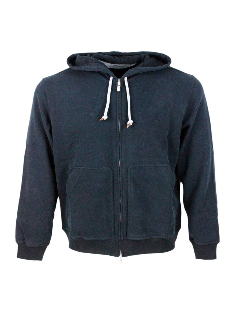 Brunello Cucinelli Hooded Sweatshirt With Drawstring In Soft And Precious Cotton With Zip Closure - Men - Piano Luigi