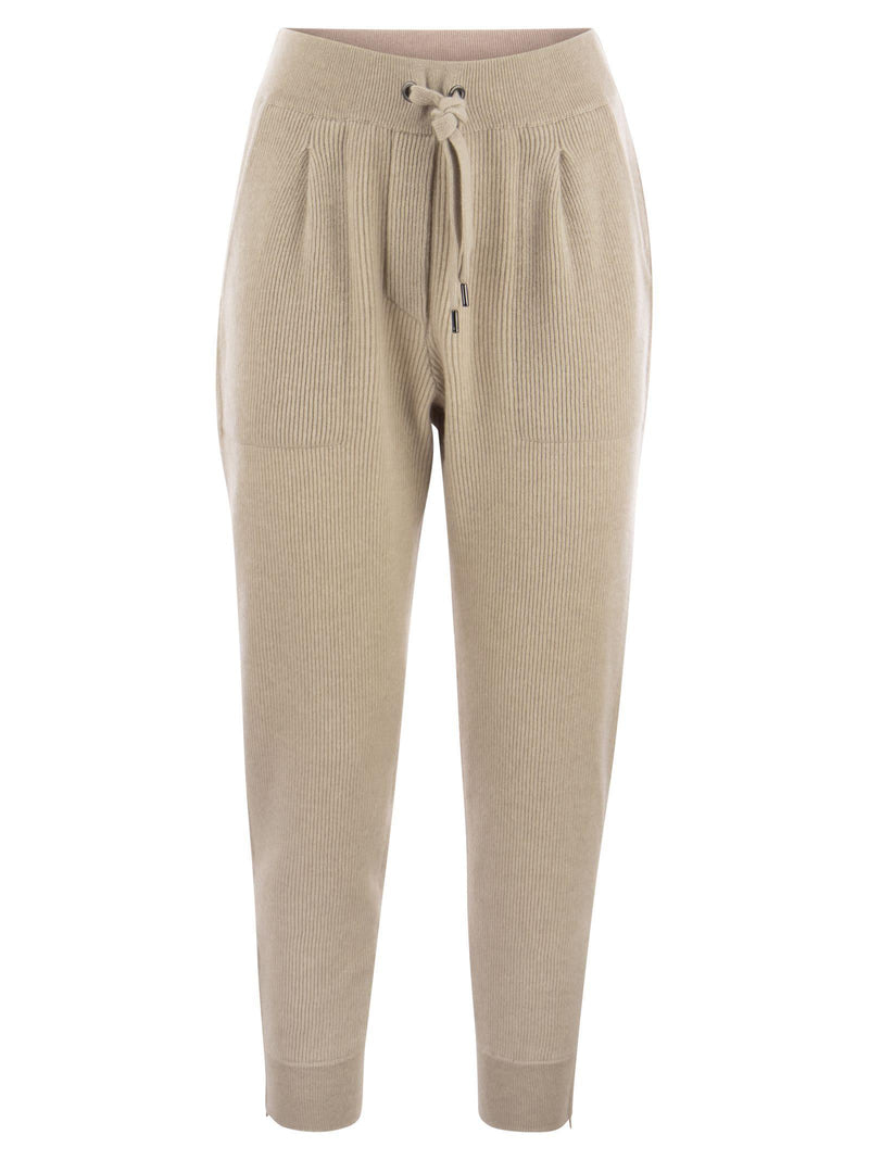 Brunello Cucinelli Knit Trousers In Cashmere English Rib With Zip On Bottom - Women - Piano Luigi