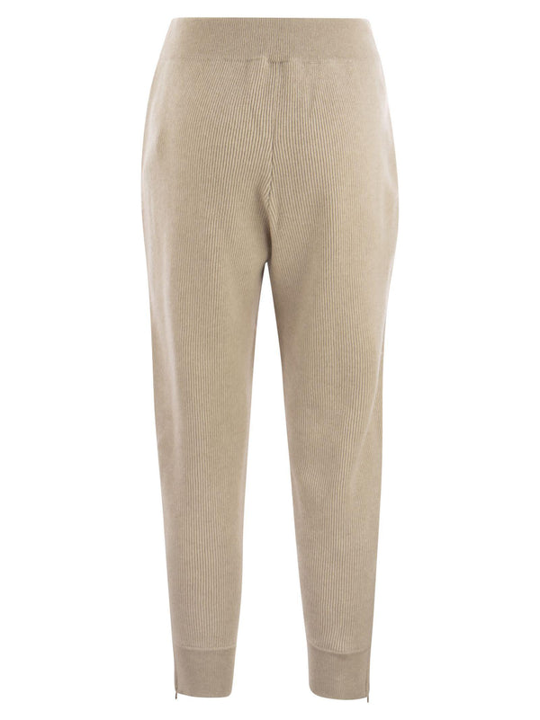 Brunello Cucinelli Knit Trousers In Cashmere English Rib With Zip On Bottom - Women - Piano Luigi