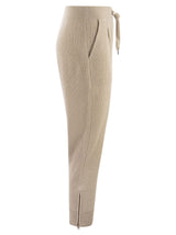 Brunello Cucinelli Knit Trousers In Cashmere English Rib With Zip On Bottom - Women - Piano Luigi