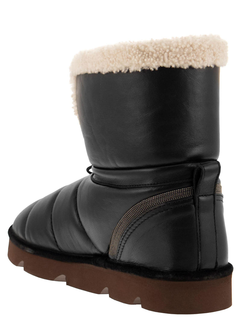 Brunello Cucinelli Leather Boot With Shearling Lining And Shiny Details - Women - Piano Luigi