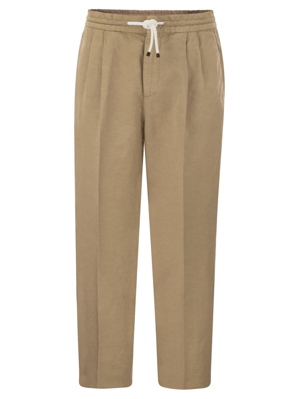 Brunello Cucinelli Leisure Fit Trousers In Linen And Cotton Gabardine - Men - Piano Luigi