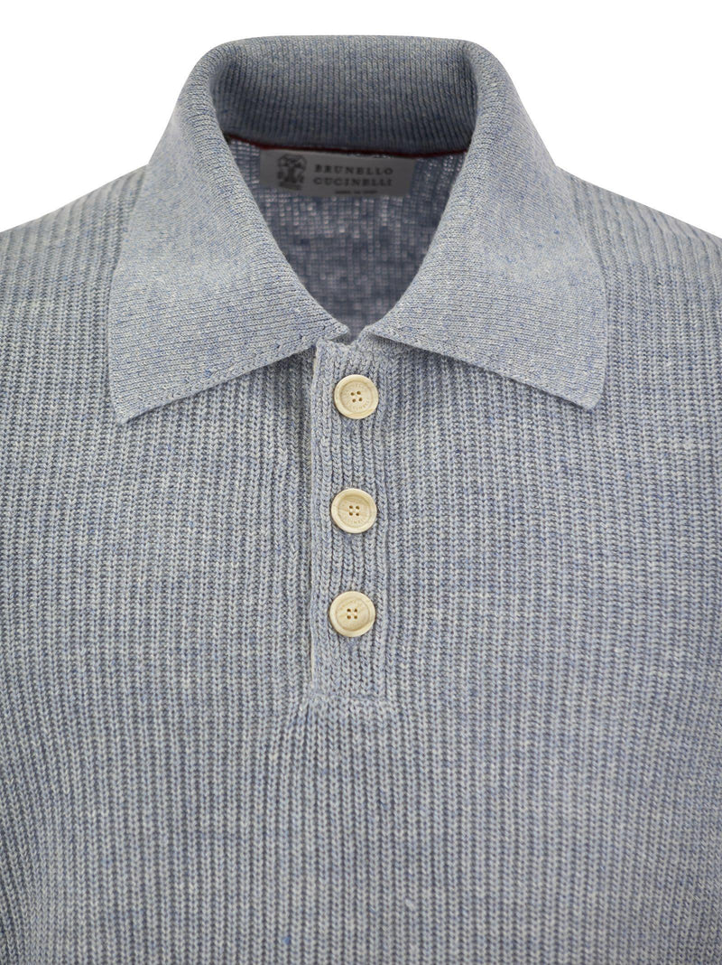 Brunello Cucinelli Linen And Cotton Half-rib Knit Polo Shirt With Contrasting Detailing - Men - Piano Luigi