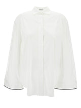 Brunello Cucinelli Oversized White Shirt With Contrasting Hem In Cotton Blend Woman - Women - Piano Luigi