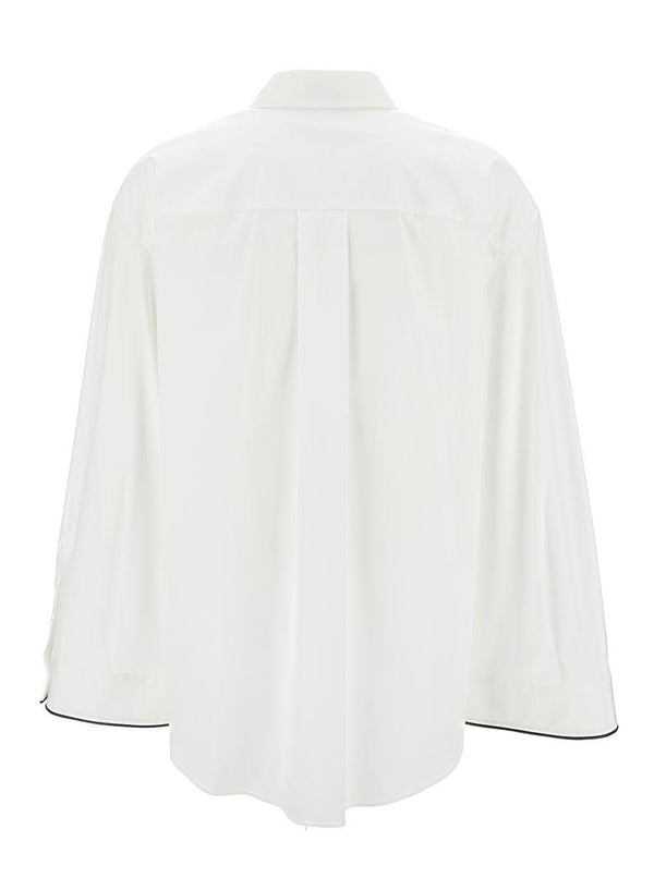 Brunello Cucinelli Oversized White Shirt With Contrasting Hem In Cotton Blend Woman - Women - Piano Luigi