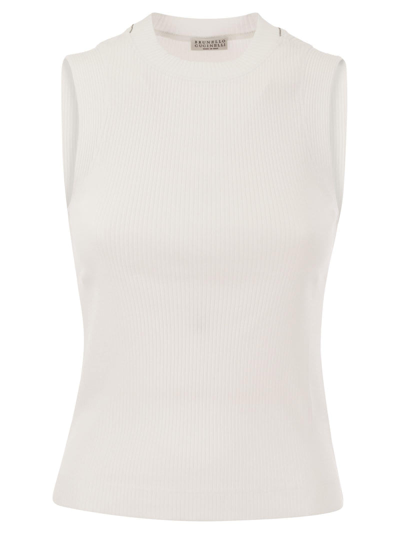 Brunello Cucinelli Ribbed Cotton Jersey Top With Monile - Women - Piano Luigi