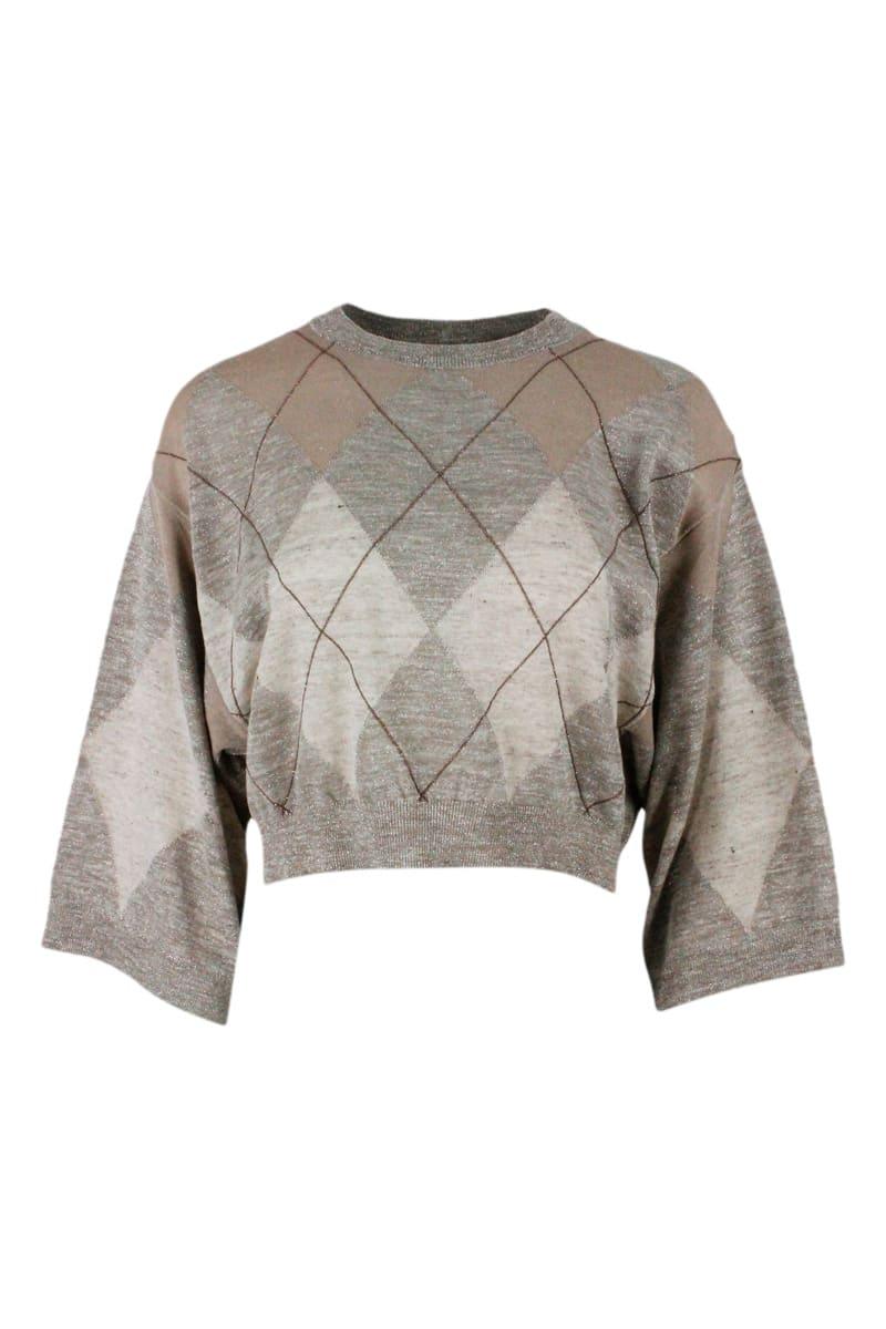 Brunello Cucinelli Round Neck Sweater With Diamond - Women - Piano Luigi