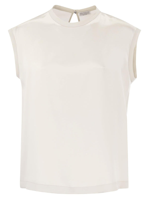 Brunello Cucinelli Silk T-shirt With Monili Details - Women - Piano Luigi