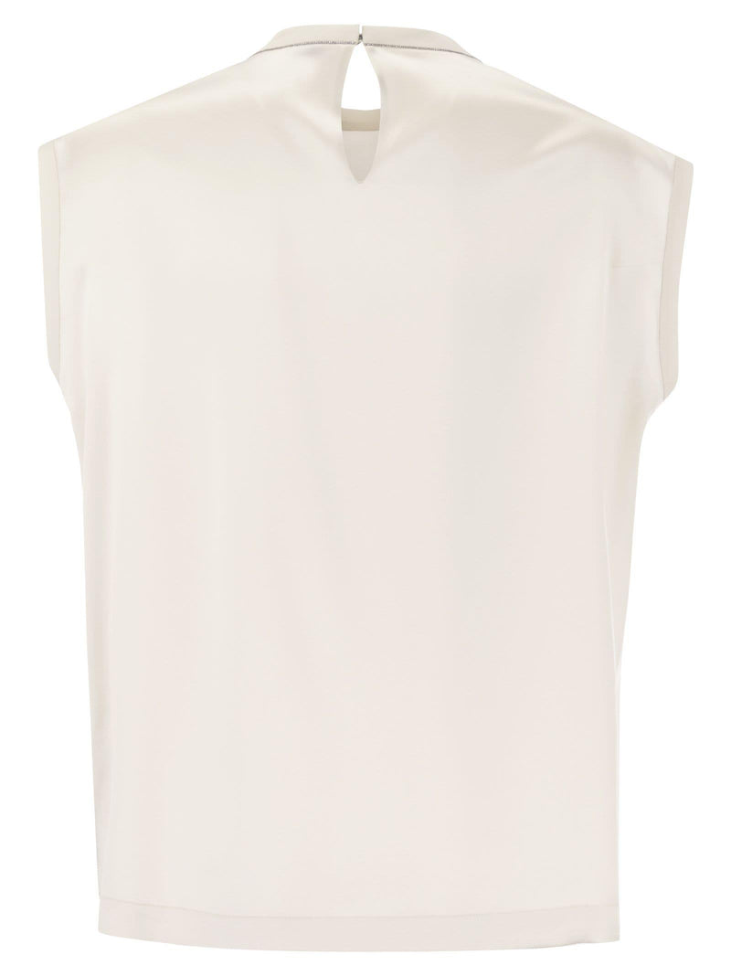 Brunello Cucinelli Silk T-shirt With Monili Details - Women - Piano Luigi