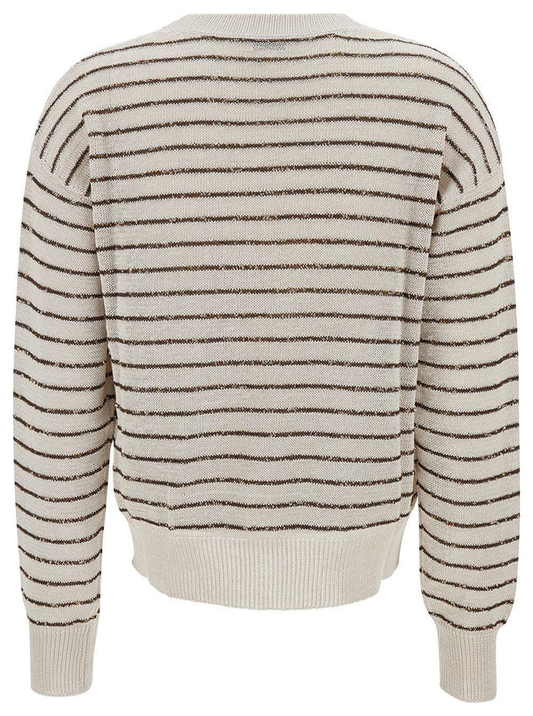 Brunello Cucinelli Streiped Cotton Round Neck Pull - Women - Piano Luigi