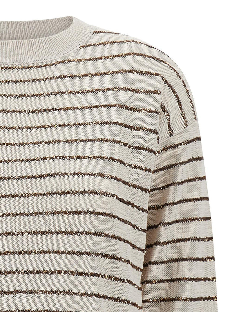 Brunello Cucinelli Streiped Cotton Round Neck Pull - Women - Piano Luigi