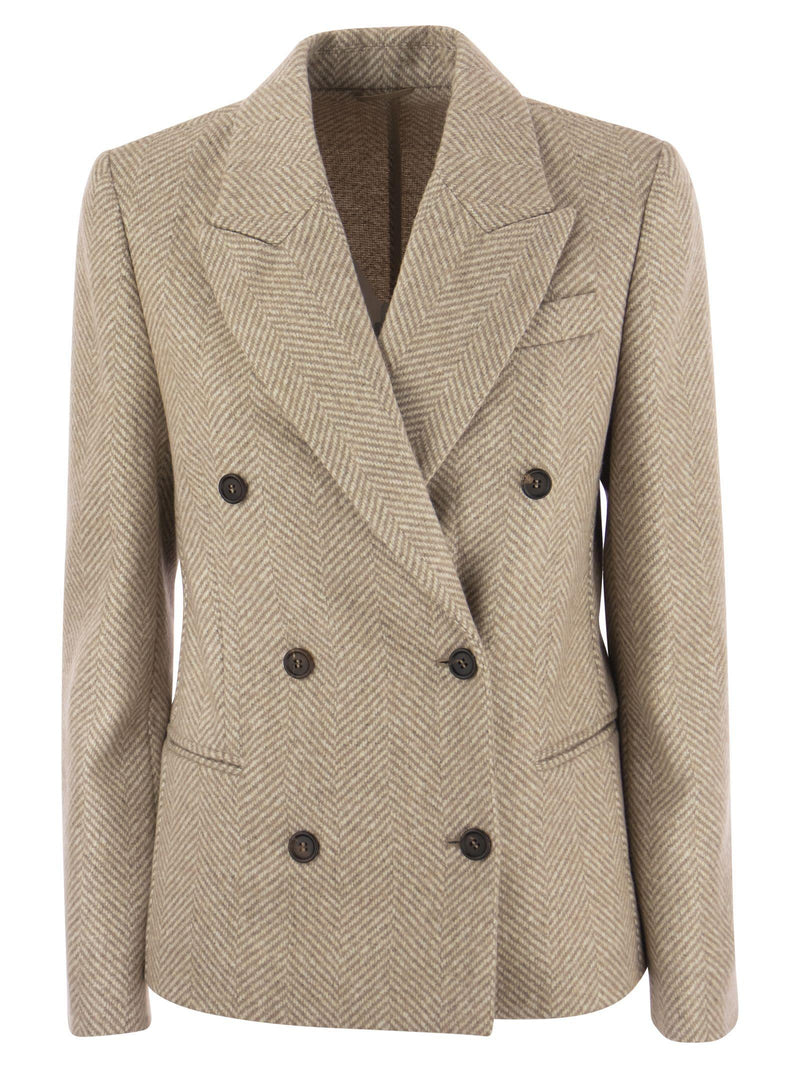 Brunello Cucinelli Virgin Wool And Alpaca Chevron Jacket With Necklace - Women - Piano Luigi