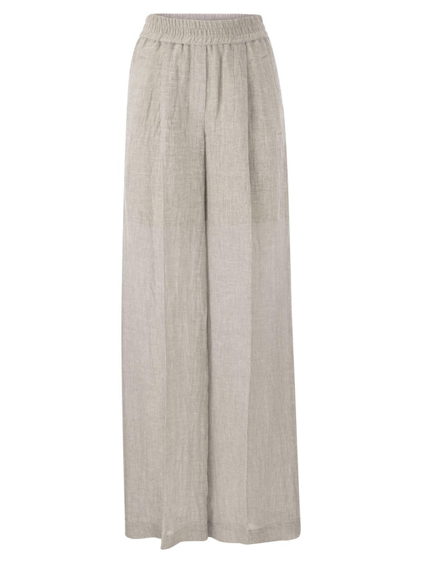 Brunello Cucinelli Wide Trousers In Linen Blend - Women - Piano Luigi