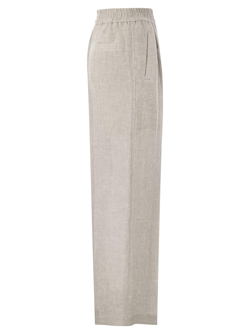 Brunello Cucinelli Wide Trousers In Linen Blend - Women - Piano Luigi