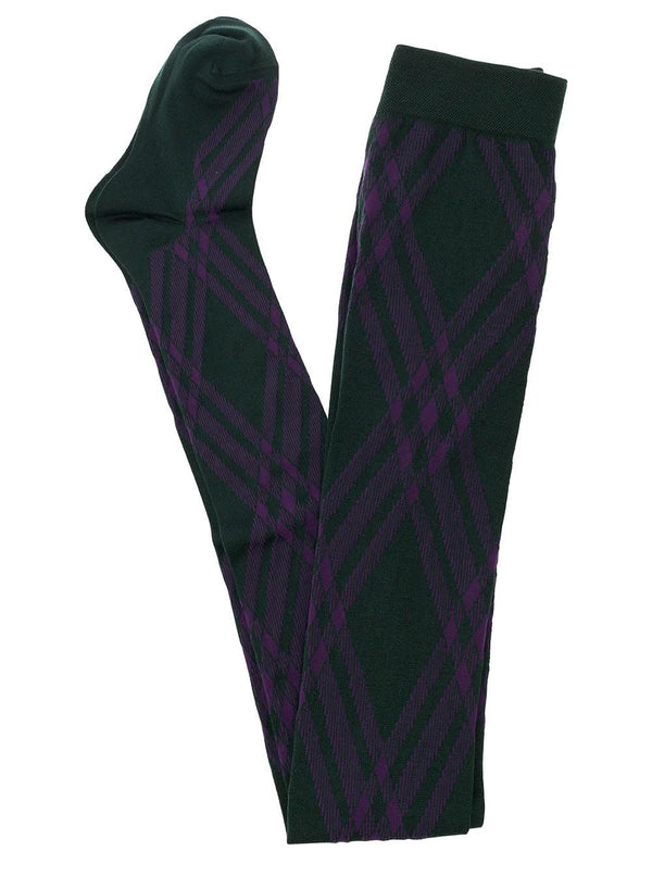 Burberry Black And Violet Thights With Argyle Motif In Wool Blend Woman - Women - Piano Luigi