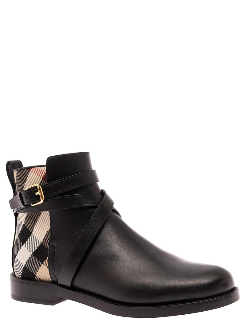 Burberry Black Ankle Boots With House Check Print In Leather Woman - Women - Piano Luigi