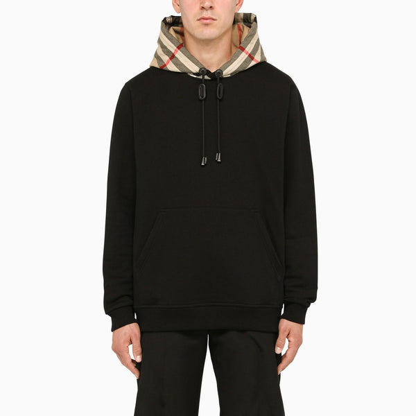 Burberry Black Hoodie With Check Motif - Men - Piano Luigi