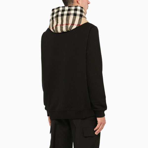 Burberry Black Hoodie With Check Motif - Men - Piano Luigi