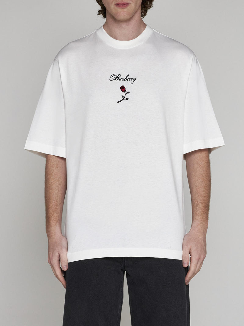 Burberry Logo And Rose Cotton T-shirt - Men - Piano Luigi