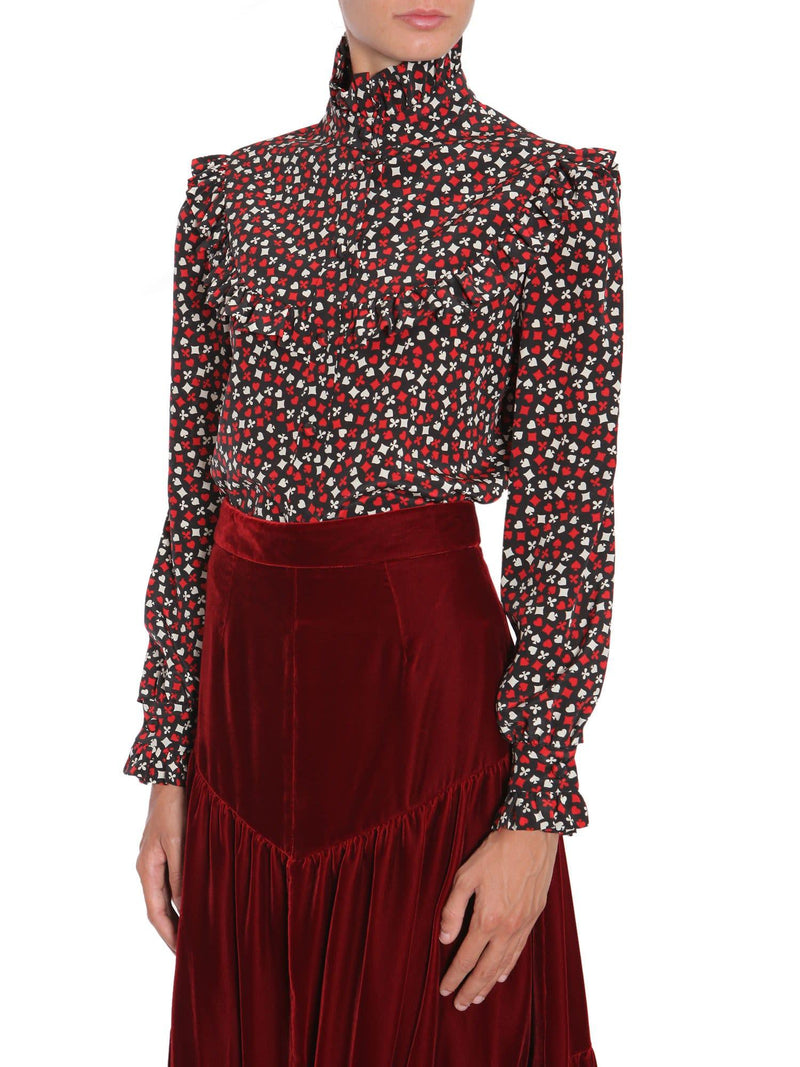 Saint Laurent Printed Ruffle Trim Blouse - Women - Piano Luigi