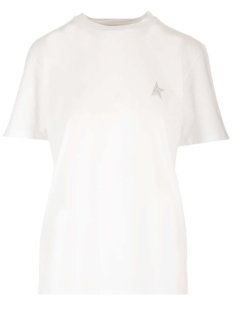 Golden Goose White T-shirt With Glitter Star - Women - Piano Luigi