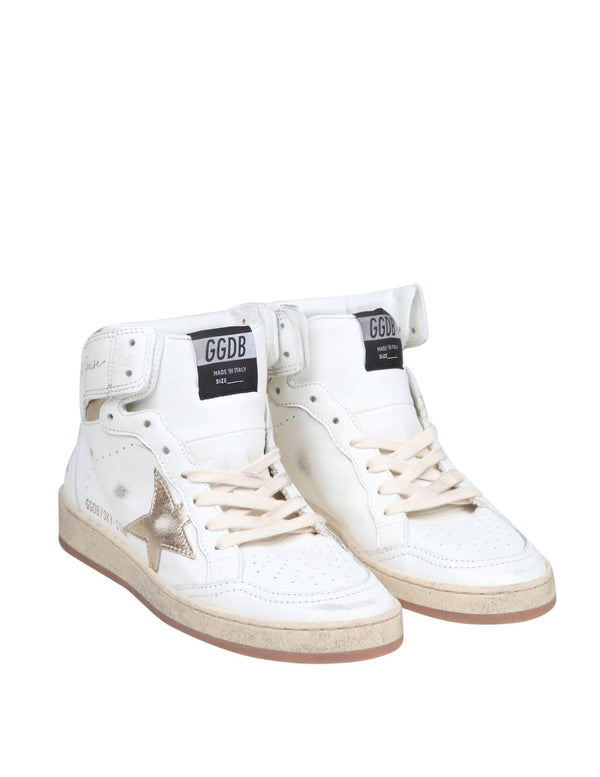 Golden Goose Sky Star Sneakers In Leather With Gold Laminated Star - Women - Piano Luigi