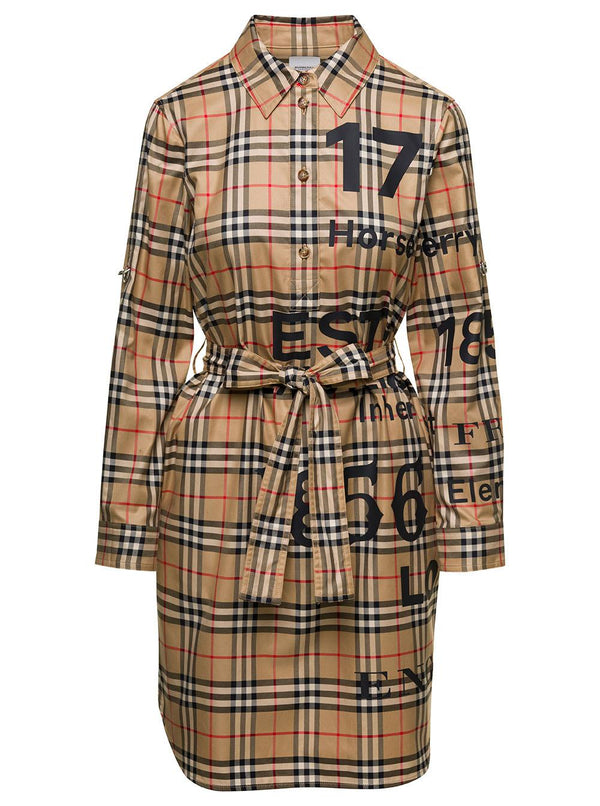 Burberry Beige Vintage Trench Coat With Check-print All-over In Cotton Woman - Women - Piano Luigi