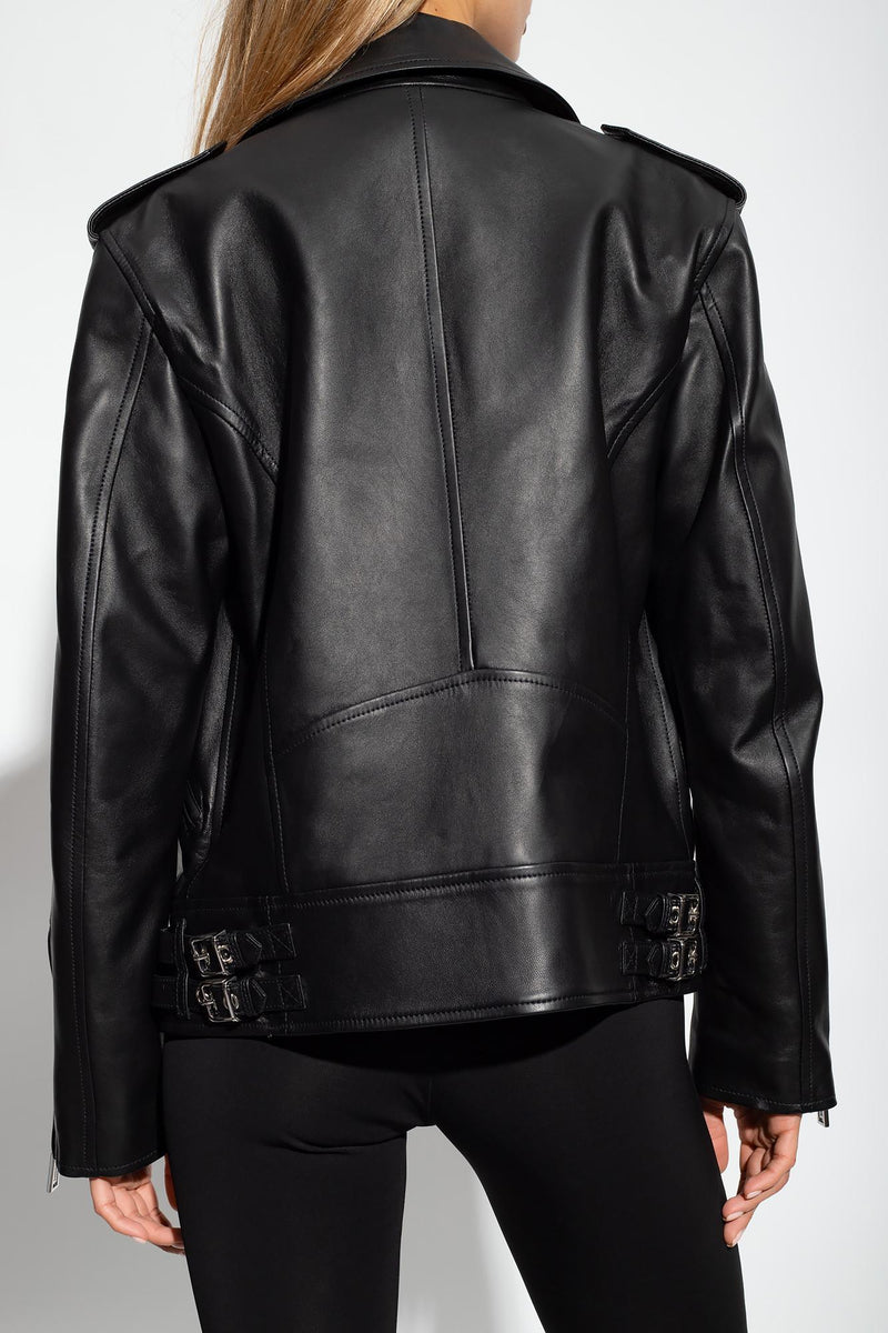 Dsquared2 Black Leather Boyfriend Jacket - Women - Piano Luigi