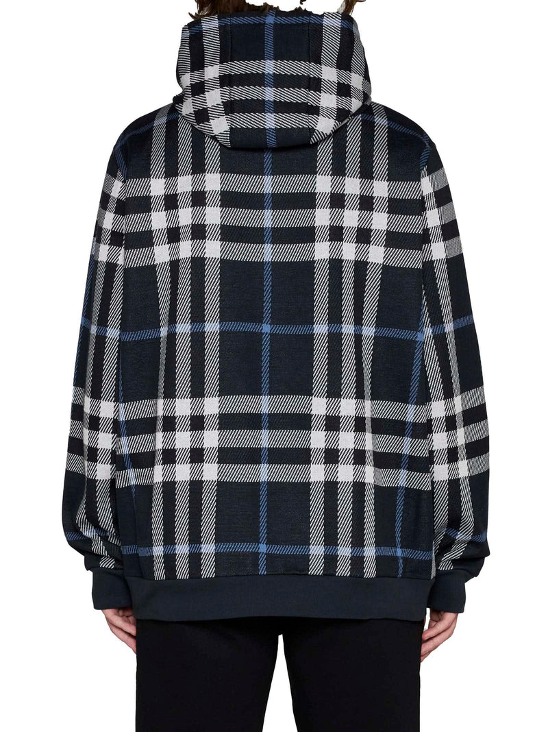 Burberry Blue Hoodie With All-over vintage Check In Cotton Man - Men - Piano Luigi