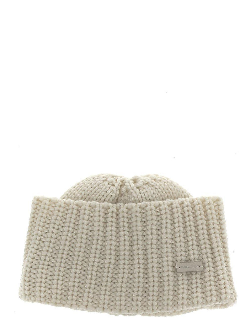 Saint Laurent Knitted White Beanie - Women - Piano Luigi