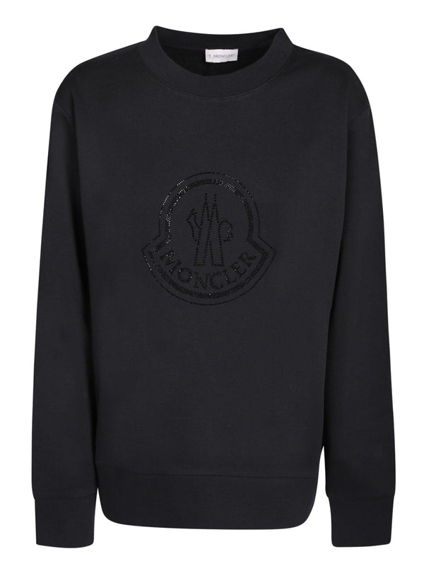 Moncler Crystals Logo Black Sweatshirt - Women - Piano Luigi