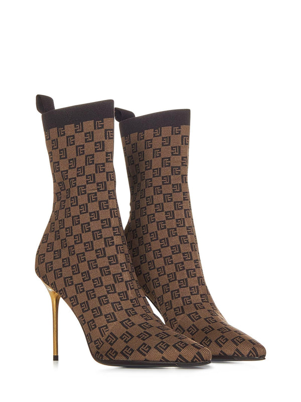 Balmain Skye Ankle Boots In Brown Elastane - Women - Piano Luigi