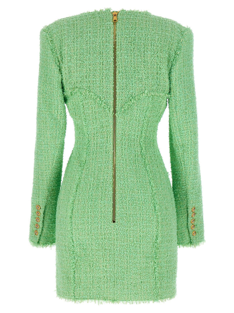 Balmain Logo Button Tweed Dress - Women - Piano Luigi