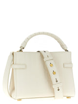 Balmain B-buzz 22 Top Handle Bag In White Grained Leather With Monogram - Women - Piano Luigi