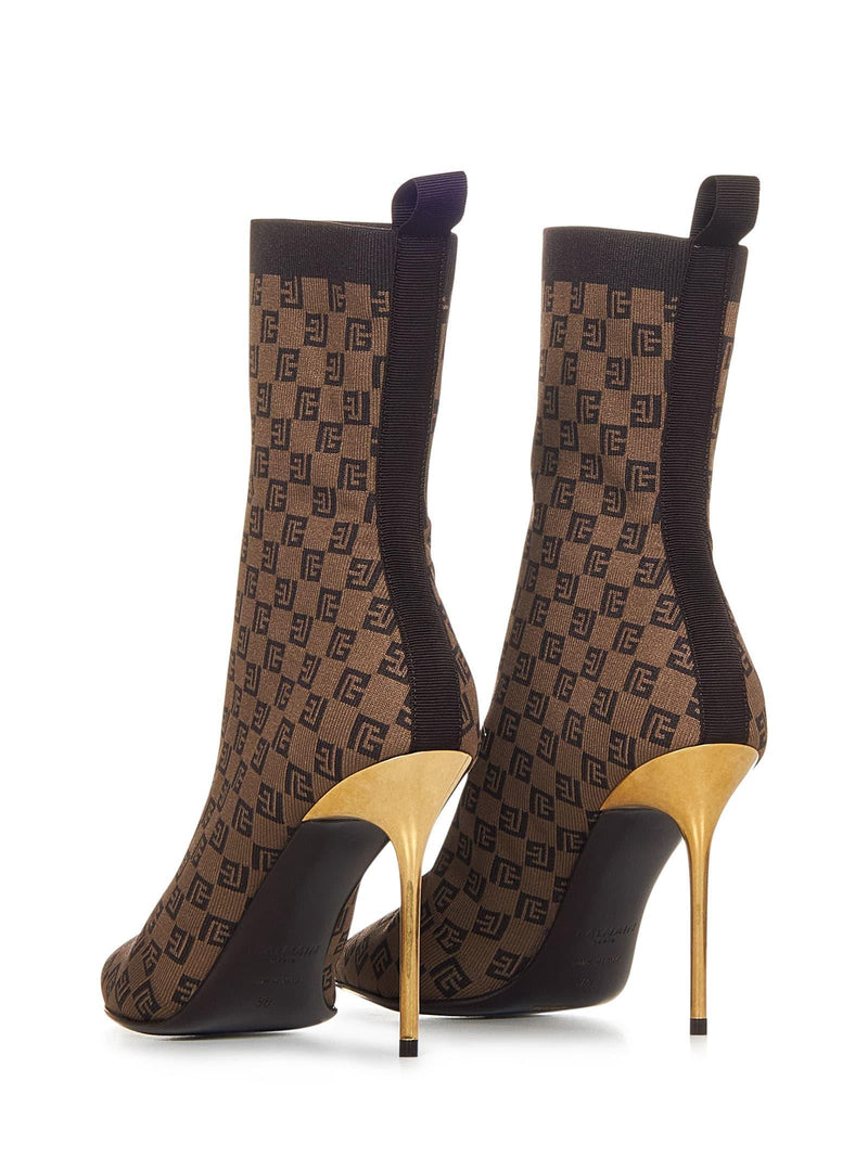 Balmain Skye Ankle Boots In Brown Elastane - Women - Piano Luigi