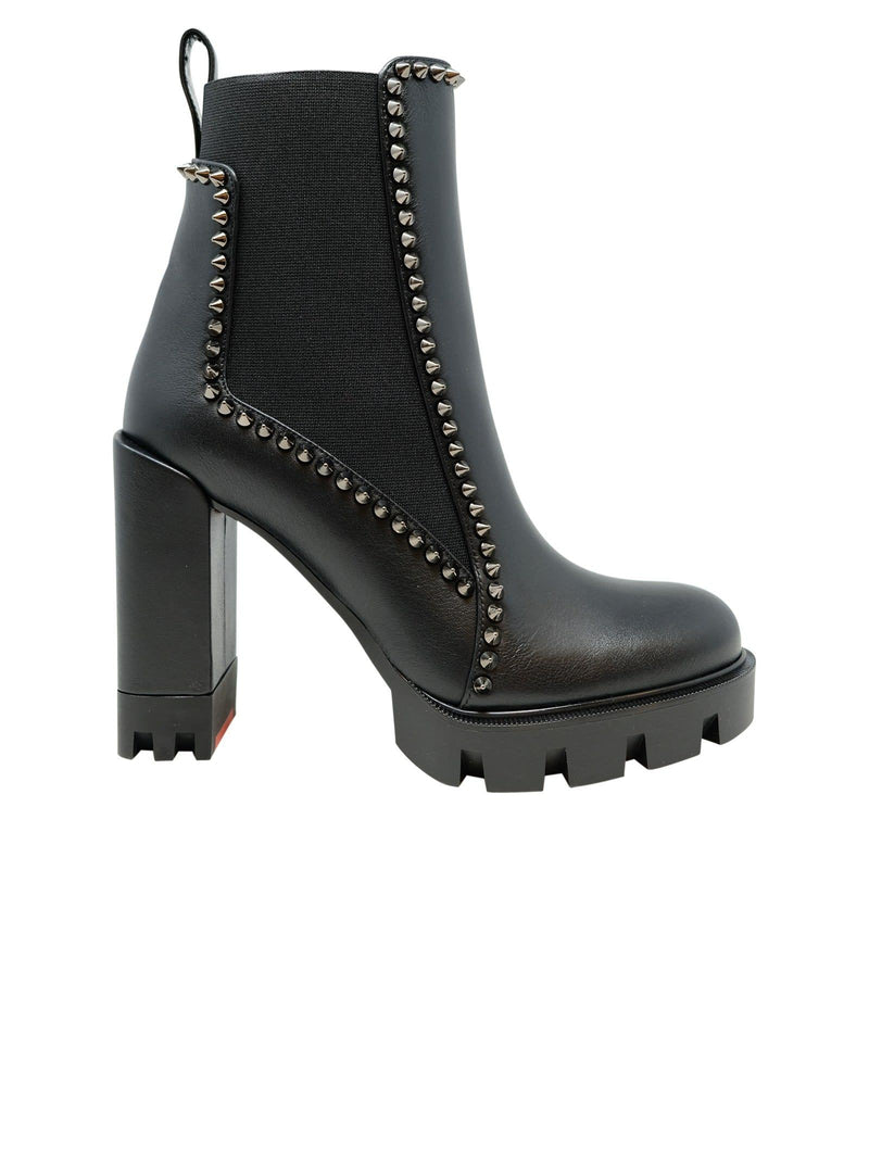 Christian Louboutin Black Leather Out Line Spike Lug Ankle Boots - Women - Piano Luigi