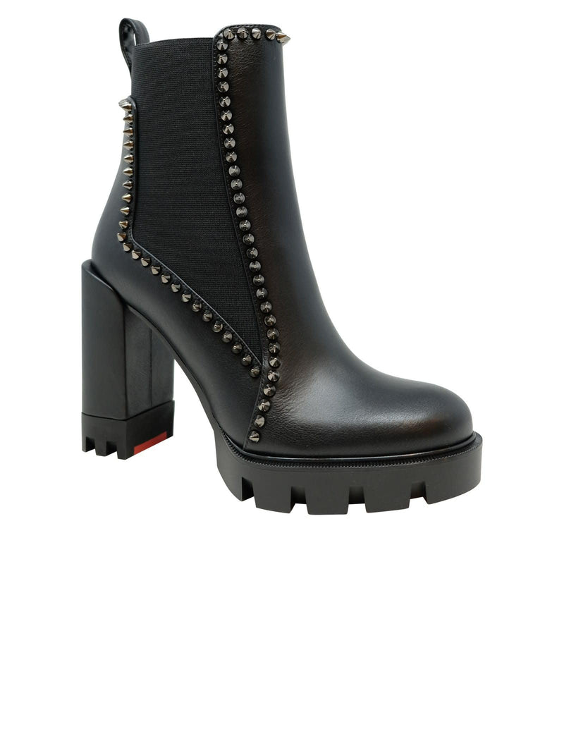 Christian Louboutin Black Leather Out Line Spike Lug Ankle Boots - Women - Piano Luigi