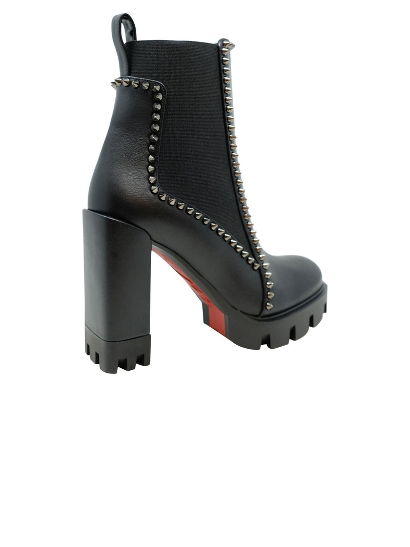 Christian Louboutin Black Leather Out Line Spike Lug Ankle Boots - Women - Piano Luigi