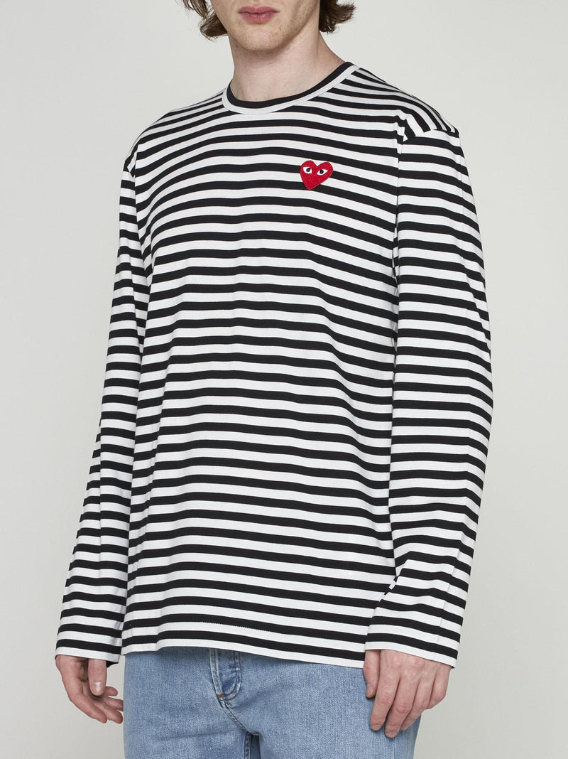 Comme des Garçons Logo-patch Striped Cotton T-shirt - Men - Piano Luigi