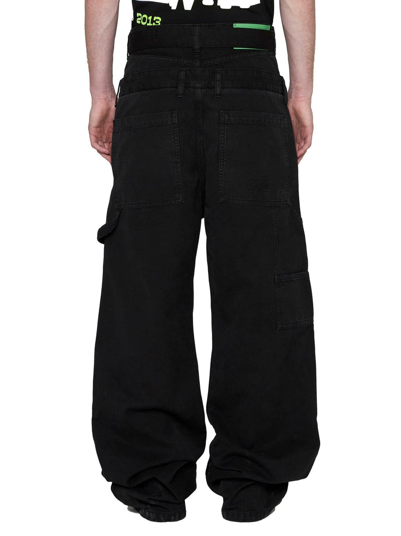 Off-White Black Denim Cargo Jeans With Belt - Men - Piano Luigi