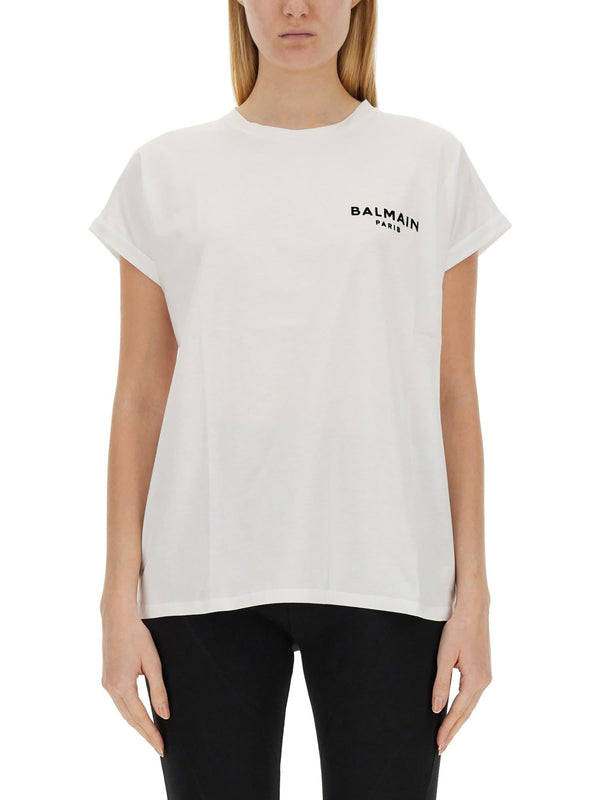 Balmain Flocked Logo T-shirt - Women - Piano Luigi