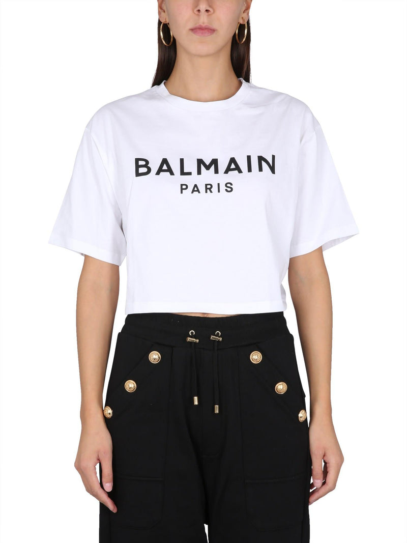 Balmain Logo Print Cropped T-shirt - Women - Piano Luigi