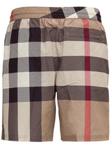 Burberry Beige Swim Trunks With All-over Vintage Check Motif In Nylon Man - Men - Piano Luigi