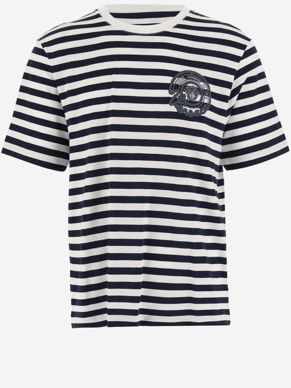 Versace Striped Cotton T-shirt With Logo - Men - Piano Luigi