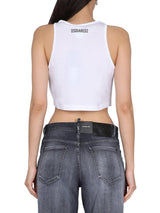 Dsquared2 White Crop Top With Rhinestone Icon Logo - Women - Piano Luigi